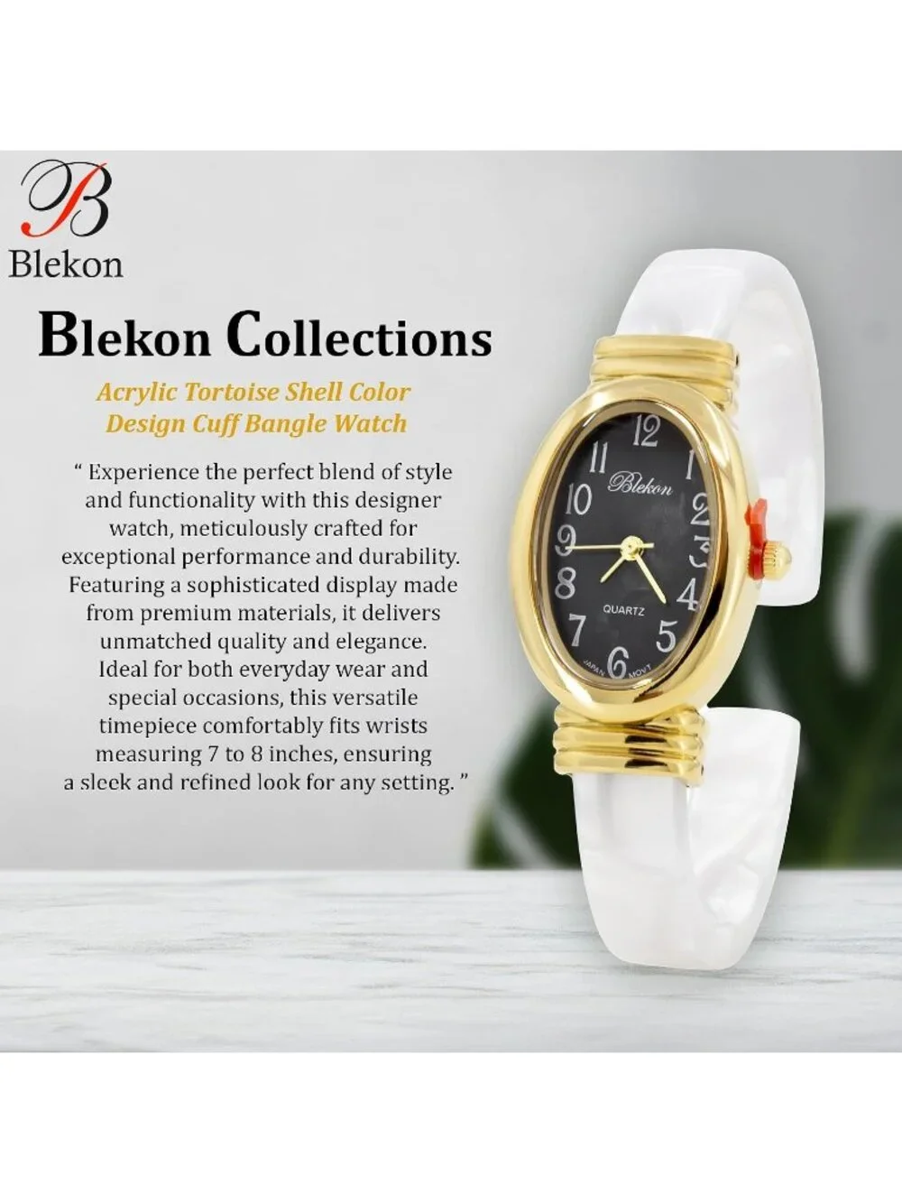 Women's Gold/Black/White Pearl/Oval Shell Color Design Cuff Bangle Stylish Watch